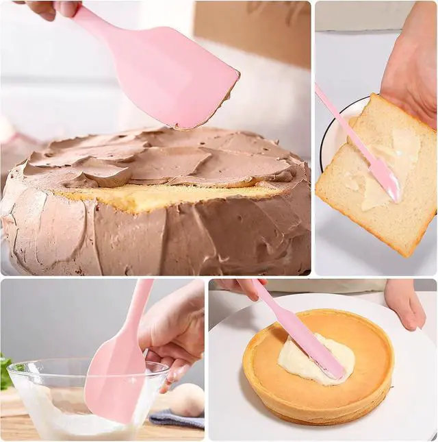 Alt view image 4 of 6 - 5 Piece Pink Silicone Spatula Set, Heat Resistant Rubber Spatulas Set, Silicone Kitchen Utensils Set Dishwasher Safe for Nonstick Cookware Baking Cooking