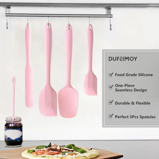 Alt view image 6 of 6 - 5 Piece Pink Silicone Spatula Set, Heat Resistant Rubber Spatulas Set, Silicone Kitchen Utensils Set Dishwasher Safe for Nonstick Cookware Baking Cooking