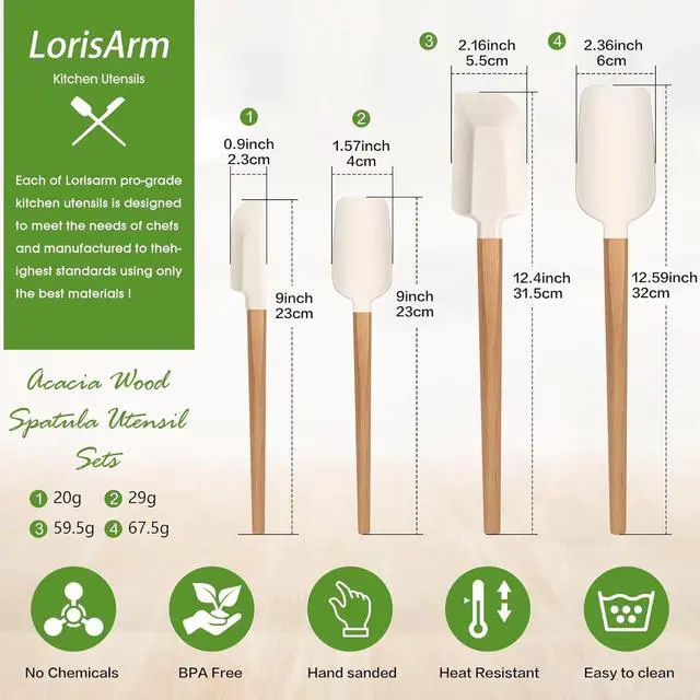 Alt view image 2 of 4 - LorisArm Wooden Handle Spatula Set, 12" & 9" Rubber Spatula Silicone Spatulas for Baking Cooking and Mixing.