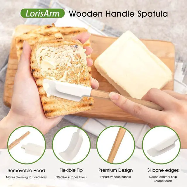 Alt view image 3 of 4 - LorisArm Wooden Handle Spatula Set, 12" & 9" Rubber Spatula Silicone Spatulas for Baking Cooking and Mixing.