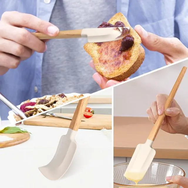 Alt view image 4 of 4 - LorisArm Wooden Handle Spatula Set, 12" & 9" Rubber Spatula Silicone Spatulas for Baking Cooking and Mixing.
