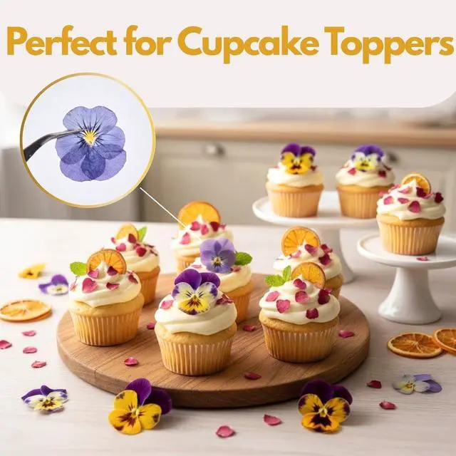 Alt view image 3 of 7 - 63 Pcs Edible Flowers Cake Decorations Dried Edible Flowers for Cocktails, Drinks, Cupcake Topper & Cake Decorating, Food Grade Pressed Flowers Mix with Pansy, Heart Rose Petals & Orange