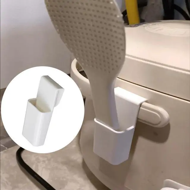 Alt view image 4 of 5 - 3 Pack Rice Paddle Holder Rice Spoon Handle Attachement Hanging Hook Stand Rest Organizer for Rice Spatula Plastic Non Stick Rice Serving Spoon Rice Scooper Rice Cooker and Warmer with Handle