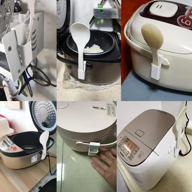 Alt view image 5 of 5 - 3 Pack Rice Paddle Holder Rice Spoon Handle Attachement Hanging Hook Stand Rest Organizer for Rice Spatula Plastic Non Stick Rice Serving Spoon Rice Scooper Rice Cooker and Warmer with Handle