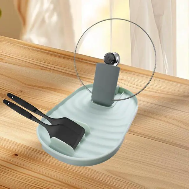Main image of Foldable Spoon Rest with Pot Lid Holder, Green