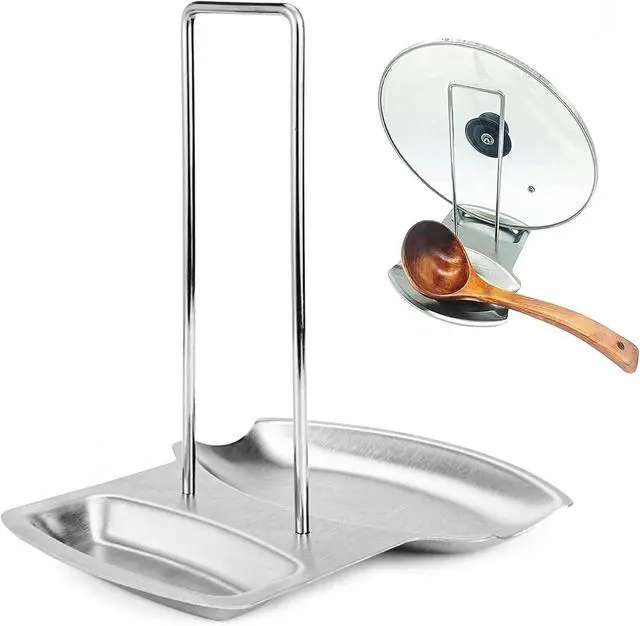 Main image of Kitchen Pan Lid Holder Pot Spoon Rest Stainless Steel Cookware Organizer