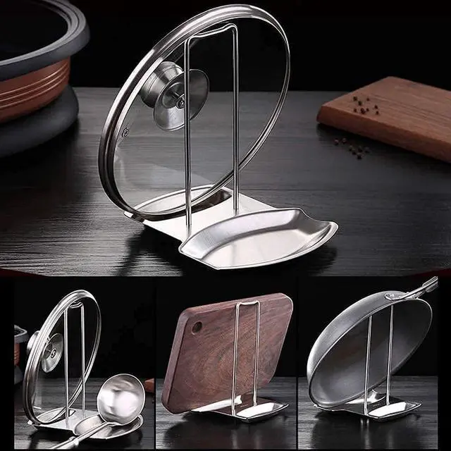 Alt view image 5 of 7 - Kitchen Pan Lid Holder Pot Spoon Rest Stainless Steel Cookware Organizer