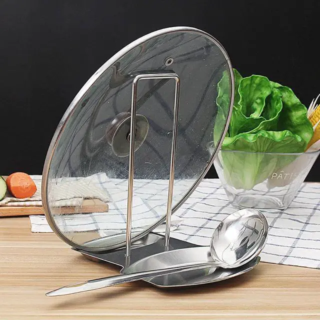 Alt view image 6 of 7 - Kitchen Pan Lid Holder Pot Spoon Rest Stainless Steel Cookware Organizer