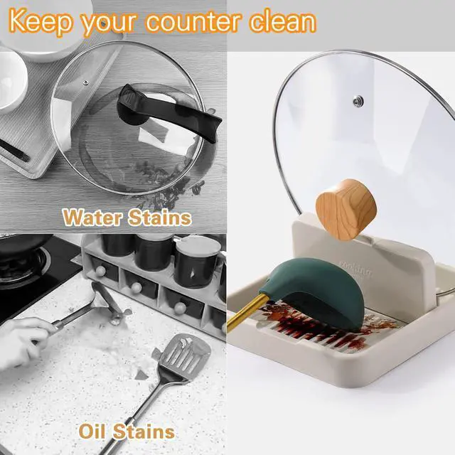 Alt view image 2 of 7 - AIERSA Plastic Spoon Rest with Lid Holder for Stove Top, Heat Resistant Utensil Rest for Spatula & Ladle, Drip Tray for Countertop, Kitchen Cooking Accessories (1 Pack)