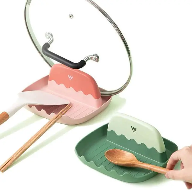 Main image of 2-Pack Spoon Rest with Lid Holder for Kitchen Countertop (Pink&Green)