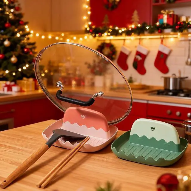 Alt view image 2 of 6 - 2-Pack Spoon Rest with Lid Holder for Kitchen Countertop (Pink&Green)