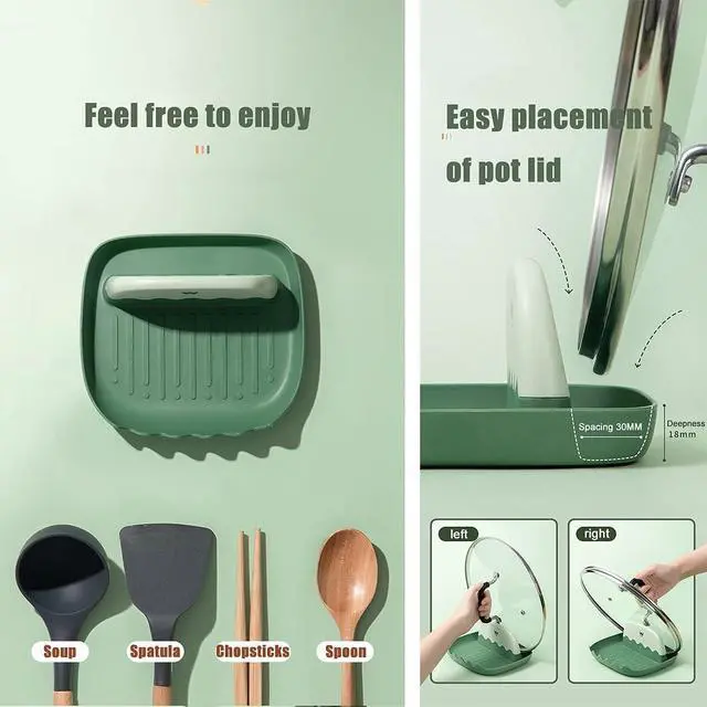 Alt view image 4 of 6 - 2-Pack Spoon Rest with Lid Holder for Kitchen Countertop (Pink&Green)