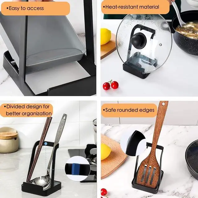 Alt view image 3 of 6 - Spoon Rest and Lid Holder for Stove Top Heat-Resistant Steel Organizer for Utensils, Lids, and Tongs Drip Tray for Kitchen Counter