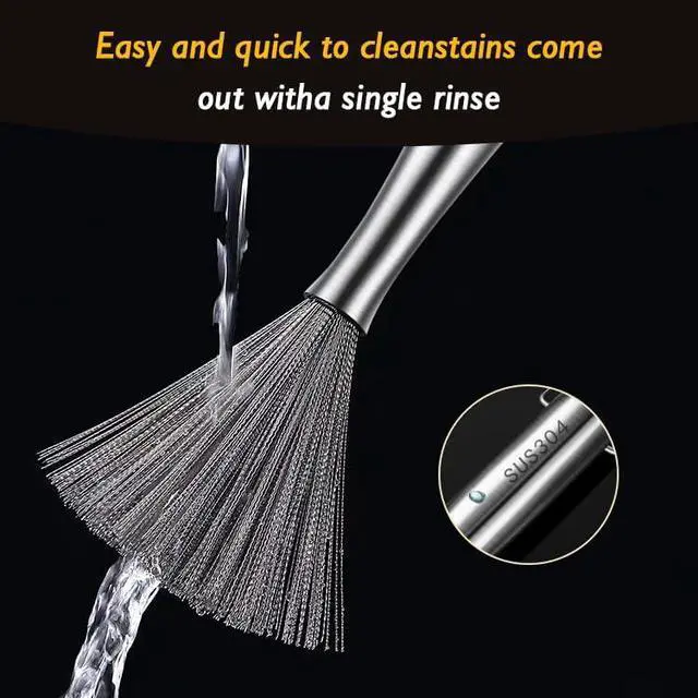 Alt view image 4 of 7 - Stainless Steel Dish Brush with Handle, Metal Steel Wool Scrubber for Cast lron, Cookware, Pot, Pan, Grill1PCS