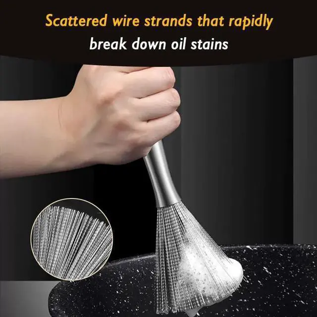 Alt view image 6 of 7 - Stainless Steel Dish Brush with Handle, Metal Steel Wool Scrubber for Cast lron, Cookware, Pot, Pan, Grill1PCS