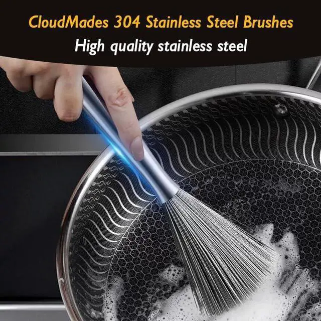 Alt view image 5 of 7 - Stainless Steel Dish Brush with Handle, Metal Steel Wool Scrubber for Cast lron, Cookware, Pot, Pan, Grill1PCS