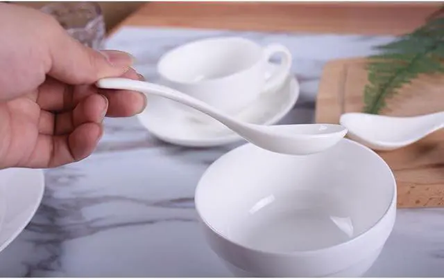 Alt view image 4 of 6 - 10pcs White Ceramic Soup Spoons,Asian Wonton Spoon Set, 5"Tasting Spoons
