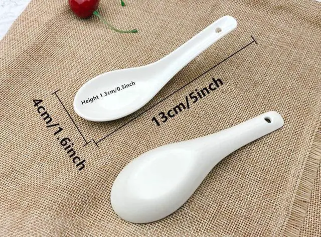 Alt view image 2 of 6 - 10pcs White Ceramic Soup Spoons,Asian Wonton Spoon Set, 5"Tasting Spoons