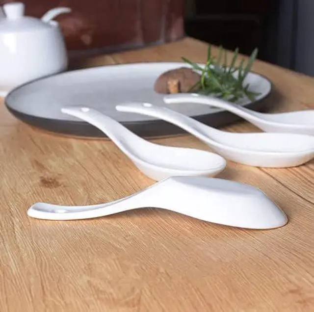 Alt view image 6 of 6 - 10pcs White Ceramic Soup Spoons,Asian Wonton Spoon Set, 5"Tasting Spoons