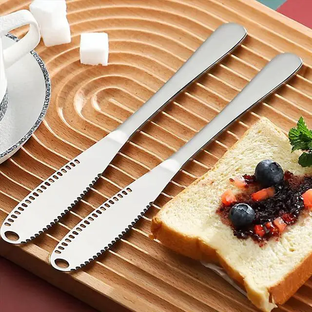 Alt view image 2 of 7 - 2-Pack Stainless Steel Butter Knives with Holes 3-in-1 Spreader