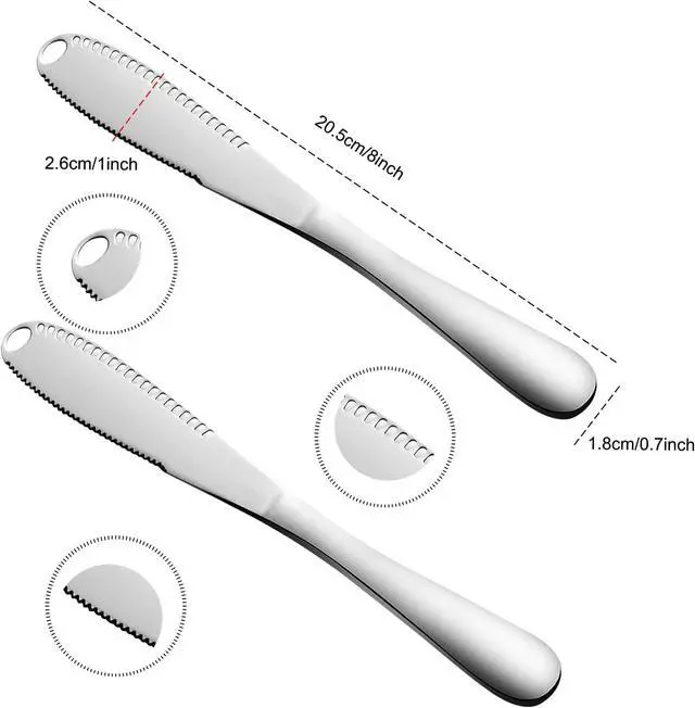 Alt view image 3 of 7 - 2-Pack Stainless Steel Butter Knives with Holes 3-in-1 Spreader
