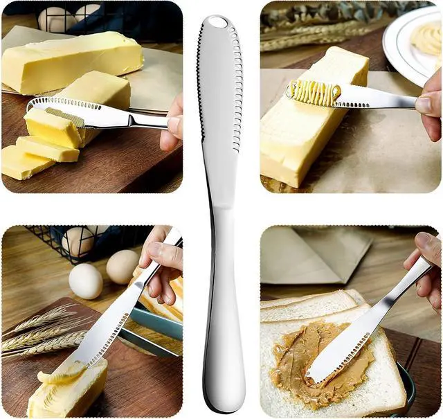 Alt view image 7 of 7 - 2-Pack Stainless Steel Butter Knives with Holes 3-in-1 Spreader