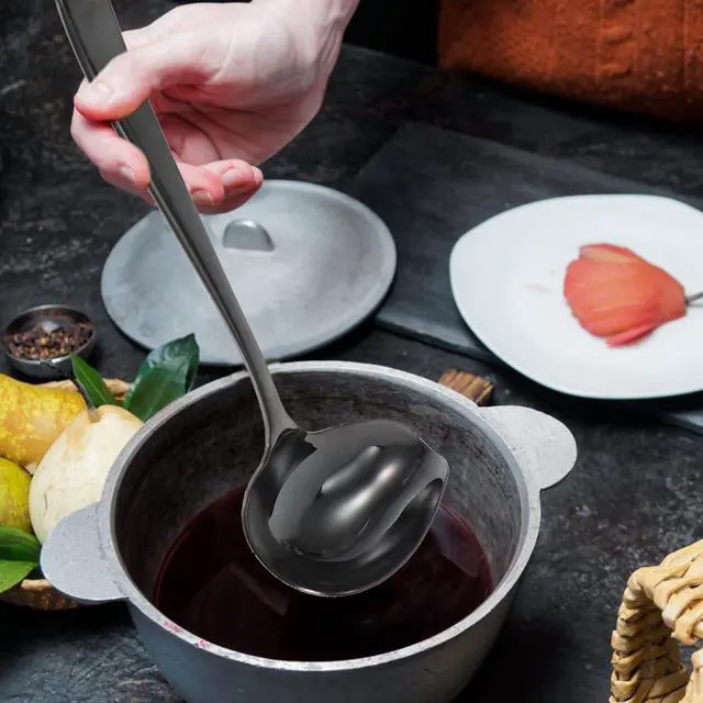 Alt view image 5 of 7 - OSALADI Duckbill Soup Spoon Stainless Steel Hot Pot Ladle with Long Handle Spill-Resistant Design for Gravies Dressings and Desserts 7.48In Kitchen Utensil
