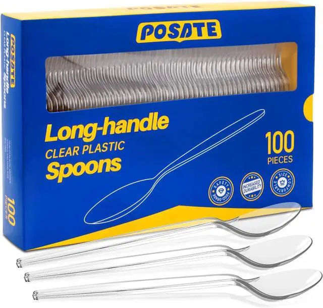 Main image of POSATE 7.1" Plastic Spoons Heavy Duty Disposable Teaspoons, Clear (100 Count)