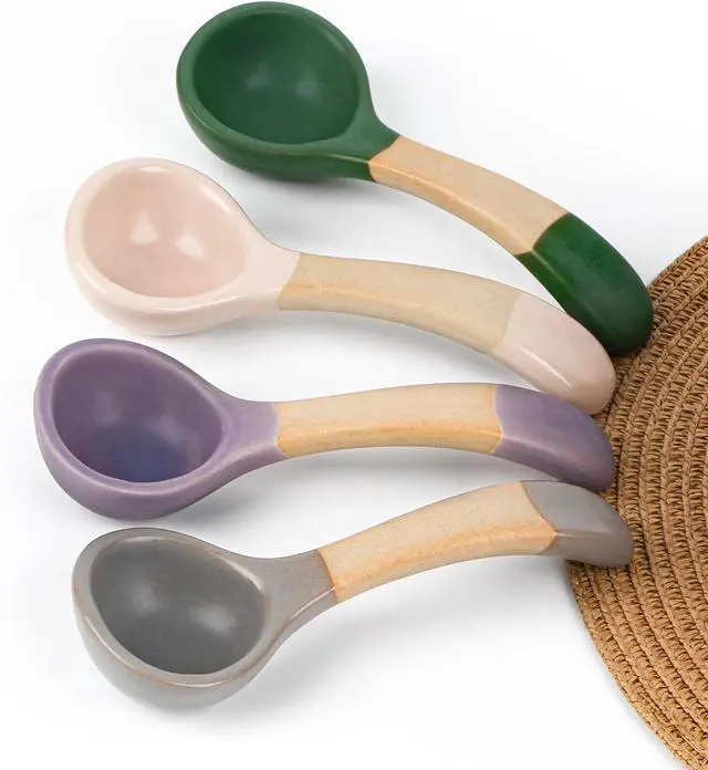 Main image of 4 Pack Japanese Ceramic Soup Spoons With Non-Slip Hook