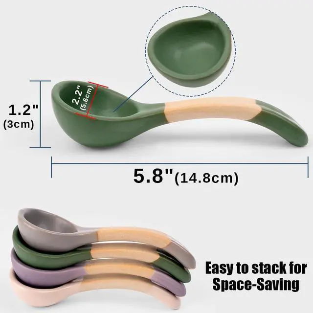 Alt view image 2 of 6 - 4 Pack Japanese Ceramic Soup Spoons With Non-Slip Hook