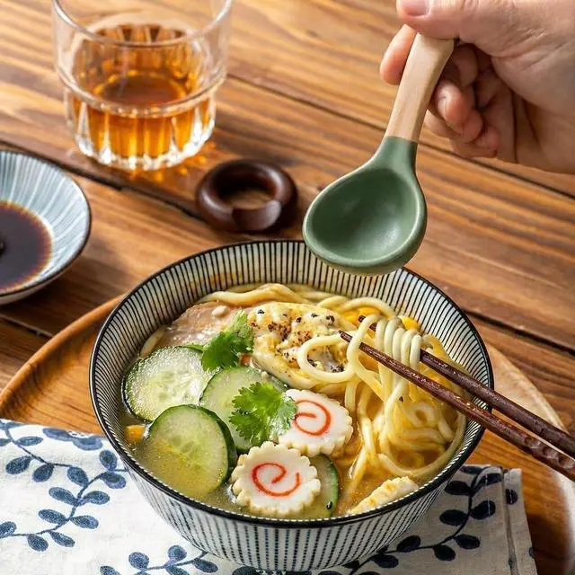 Alt view image 4 of 6 - 4 Pack Japanese Ceramic Soup Spoons With Non-Slip Hook