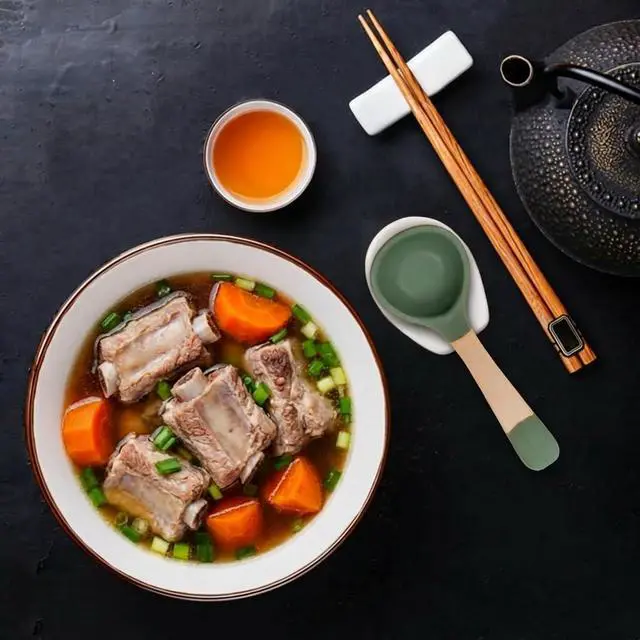 Alt view image 5 of 6 - 4 Pack Japanese Ceramic Soup Spoons With Non-Slip Hook