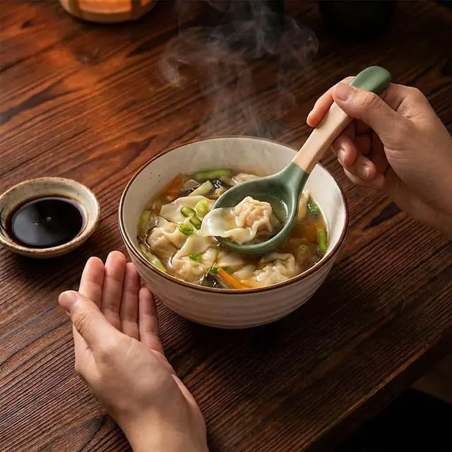 Alt view image 6 of 6 - 4 Pack Japanese Ceramic Soup Spoons With Non-Slip Hook