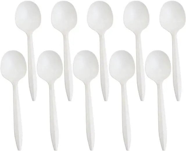 Main image of 100 Pcs White Plastic Soup Spoons Heavy Duty Disposable Spoons Large Gumbo Spoons Diner Serving Spoons Plastic Catering Spoons Salad Spoons Cake Dessert Spoons Plasticware Cutlery for Parties Events
