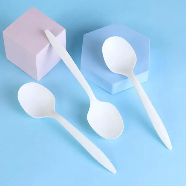 Alt view image 2 of 4 - 100 Pcs White Plastic Soup Spoons Heavy Duty Disposable Spoons Large Gumbo Spoons Diner Serving Spoons Plastic Catering Spoons Salad Spoons Cake Dessert Spoons Plasticware Cutlery for Parties Events