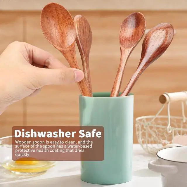 Alt view image 3 of 6 - 9 Inch Wooden Spoons for Eating Mixing Stirring Soda Jam Honey, Long Handle Wood Soup Spoons for Serving Table Spoon (2 PCS)