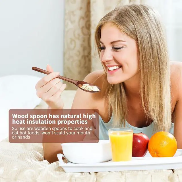 Alt view image 4 of 6 - 9 Inch Wooden Spoons for Eating Mixing Stirring Soda Jam Honey, Long Handle Wood Soup Spoons for Serving Table Spoon (2 PCS)
