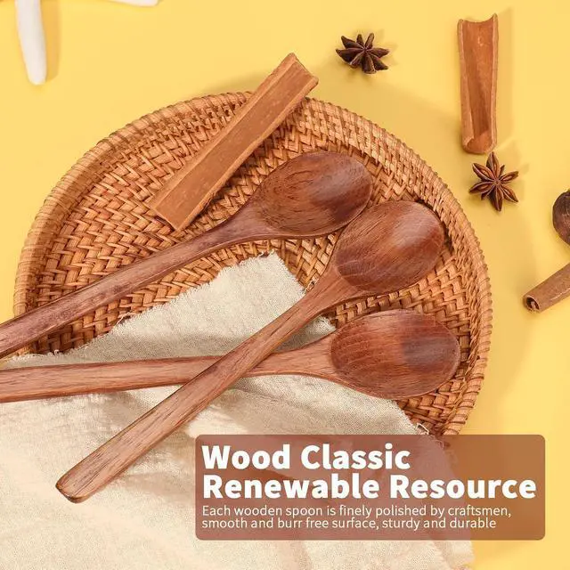 Alt view image 6 of 6 - 9 Inch Wooden Spoons for Eating Mixing Stirring Soda Jam Honey, Long Handle Wood Soup Spoons for Serving Table Spoon (2 PCS)