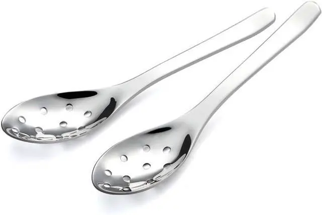 Main image of AOOSY Small Slotted Spoons,Modern Stylish Thick Heavy-weight Short handle Stainless Steel 10 Holes Durable Caviar Spoon for Soup Cereals Dips Curry Sauces Stews, Set of 2
