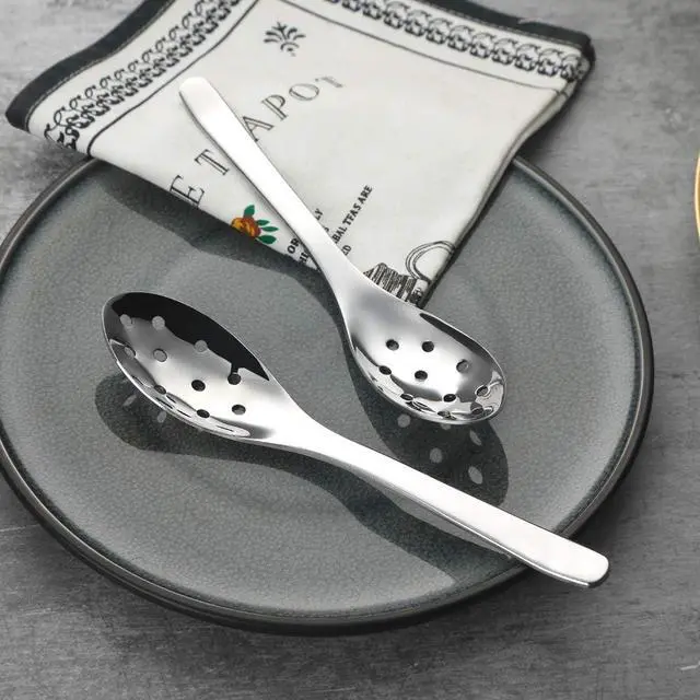 Alt view image 4 of 7 - AOOSY Small Slotted Spoons,Modern Stylish Thick Heavy-weight Short handle Stainless Steel 10 Holes Durable Caviar Spoon for Soup Cereals Dips Curry Sauces Stews, Set of 2