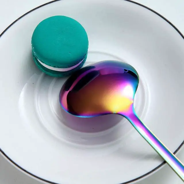 Alt view image 7 of 7 - Rainbow Soup Spoon of 12, Berglander 7.5" Stainless Steel Titanium Plating Shiny Mutilcolor Round Spoons Silverware, Colorful Table Spoon Table Spoons Set Sturdy Easy To Clean, Dishwasher Safe