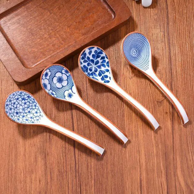 Alt view image 2 of 6 - Ceramic Soup Spoon Set of 4, 6.5-Inch Blue and White Porcelain Ramen Spoons