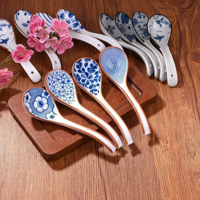 Alt view image 3 of 6 - Ceramic Soup Spoon Set of 4, 6.5-Inch Blue and White Porcelain Ramen Spoons