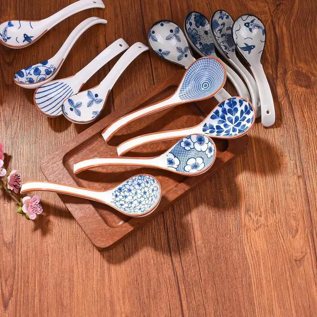 Alt view image 5 of 6 - Ceramic Soup Spoon Set of 4, 6.5-Inch Blue and White Porcelain Ramen Spoons