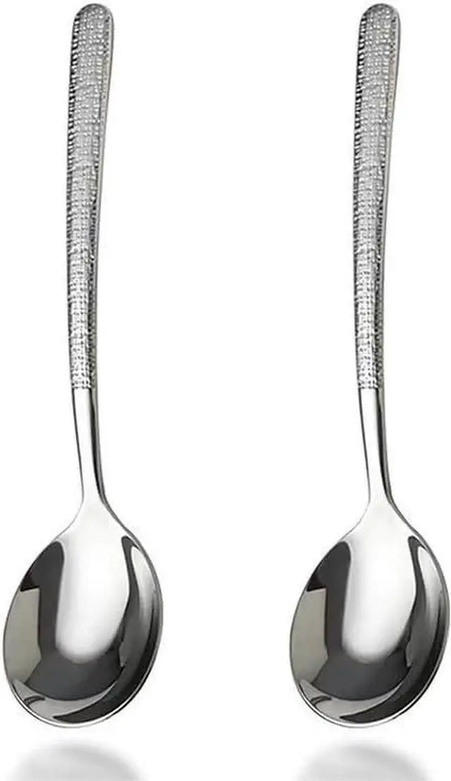 Main image of Soup Spoons, Premium 18/10 Stainless Steel Large Round Spoons with Long Handles, 8.2'' Long Tablespoon, Dishwasher Safe, 2 pack