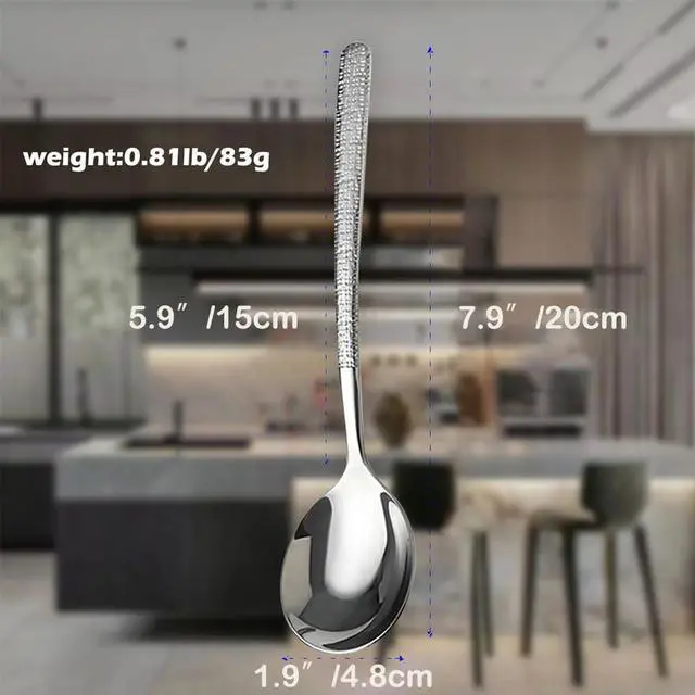 Alt view image 2 of 7 - Soup Spoons, Premium 18/10 Stainless Steel Large Round Spoons with Long Handles, 8.2'' Long Tablespoon, Dishwasher Safe, 2 pack