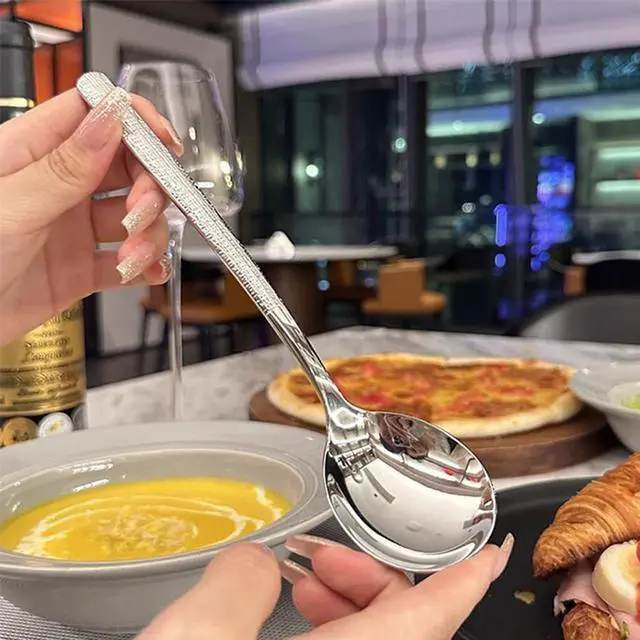 Alt view image 3 of 7 - Soup Spoons, Premium 18/10 Stainless Steel Large Round Spoons with Long Handles, 8.2'' Long Tablespoon, Dishwasher Safe, 2 pack