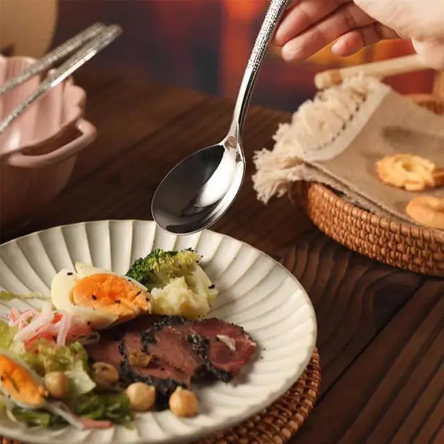 Alt view image 5 of 7 - Soup Spoons, Premium 18/10 Stainless Steel Large Round Spoons with Long Handles, 8.2'' Long Tablespoon, Dishwasher Safe, 2 pack