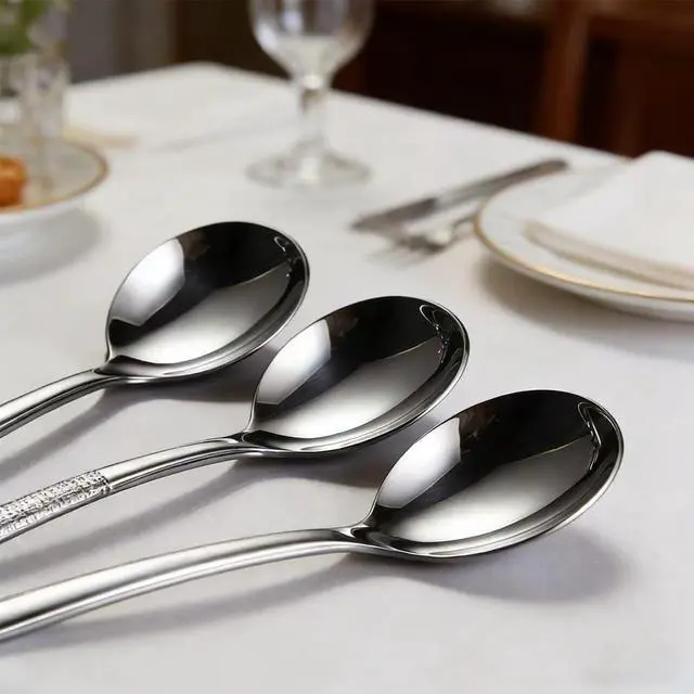 Alt view image 6 of 7 - Soup Spoons, Premium 18/10 Stainless Steel Large Round Spoons with Long Handles, 8.2'' Long Tablespoon, Dishwasher Safe, 2 pack