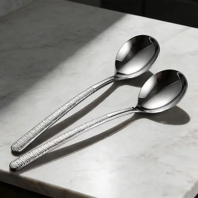 Alt view image 7 of 7 - Soup Spoons, Premium 18/10 Stainless Steel Large Round Spoons with Long Handles, 8.2'' Long Tablespoon, Dishwasher Safe, 2 pack